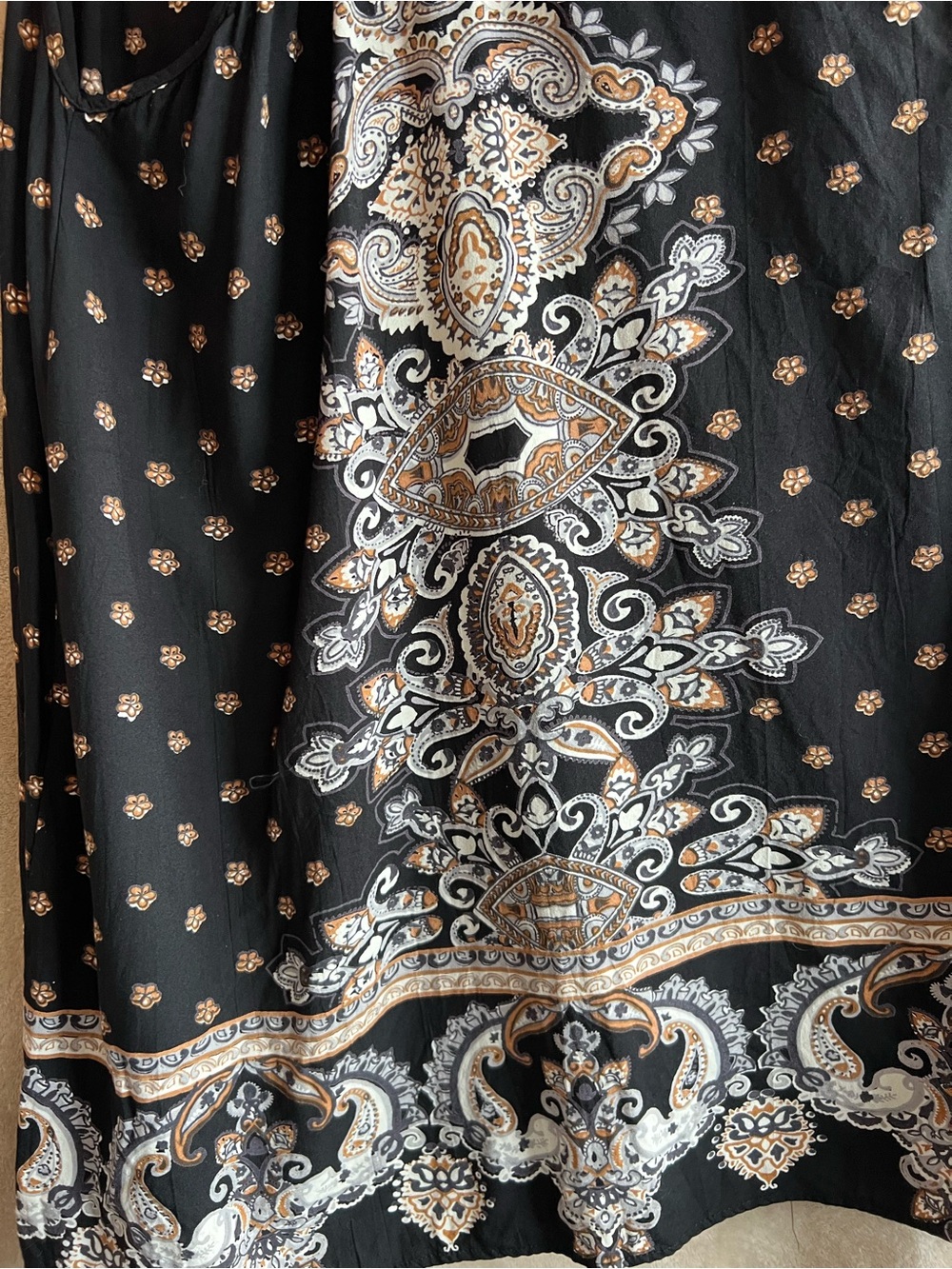 Angie Boho Paisley Racerback Swing Dress Black Beige Festival Size Large - Picture 7 of 7